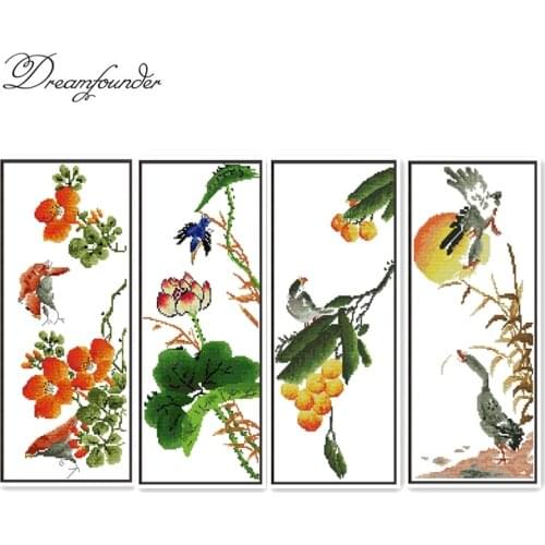 Spring summer autumn and winter cross stitch kit aida 14ct 11ct count printed canvas stitches embroidery DIY handmade needlework