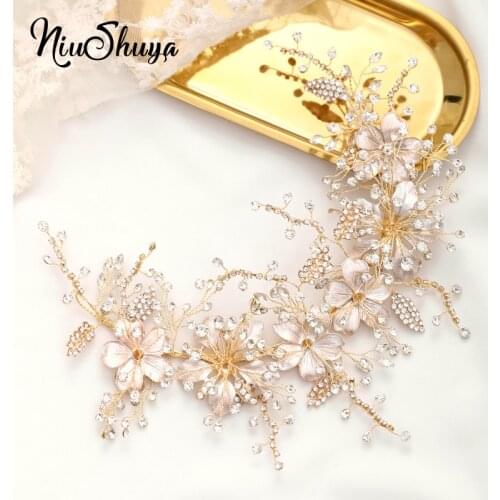 NiuShuya Handmade Gorgeous Gold Crystal Rhinestone Floral Leaf Wedding Hair accessories Hair Vine Bridal Headband Hairband