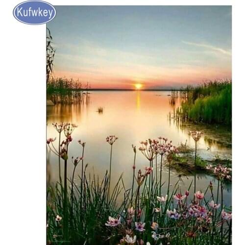Lake Sunrise 5D DIY Diamond Painting Full Square Diamond Embroidery Diamond Mosaic Painting Rhinestones natural scenery,decor