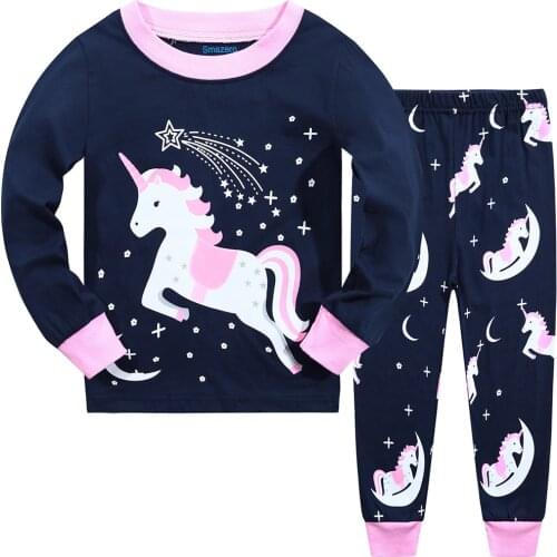 Little Girls Pyjamas Set Glow in The Dark Pony Unicorn Pjs Kids Cotton Pajamas Christmas Sleepwear Tops & Pants Children Clothes