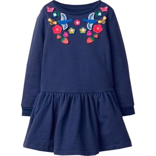 Jumping Meters New Long Sleeve Girls Dress Embroidery Cotton Childrens Clothes Tunic Baby Autumn Spring Toddler Dress