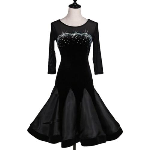 Latin Dance Dress New Performance Adult Sexy Latin Dance Competition Dress Black Skirt Half Sleeves 2 Styles For Samba Rumba