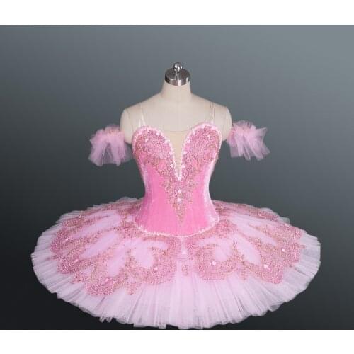Professional Classical Ballet Nutcracker Tutu Pink Color Velvet Body With Lace Decoration Girls CSTD Costumes Sleeping Beauty