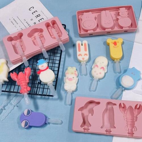 DIY Silicone Ice Cream Mould 3-grid Cartoon Animal Mold Novel In Shape Easy Demolding For Making Cream Chocolate Jelly Pudding