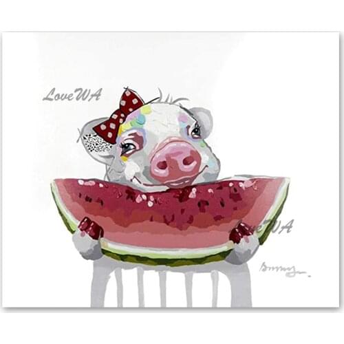 Modern Kids Room Decor Abstract Lovely Pig Picture Art Hand Painted Animal Canvas Oil Painting Wall Art Frameless Wall Pictures