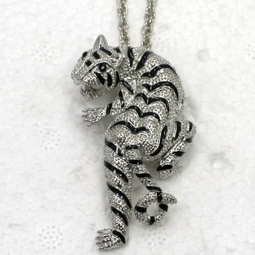 Tiger Enamel Rhinestone Fashion Pendant Necklaces Chain Jewelry F176 A