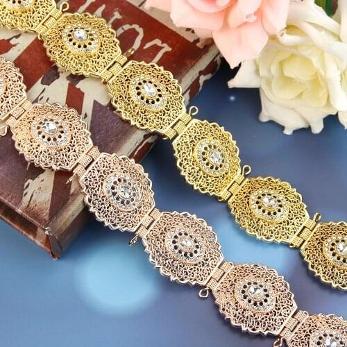 SUNSPICEMS Summer Dress Belt Waist Chain Women Caftan Belt Gold Silver Color Rhinestone Crystal Morocco Wedding Jewelry Punk New