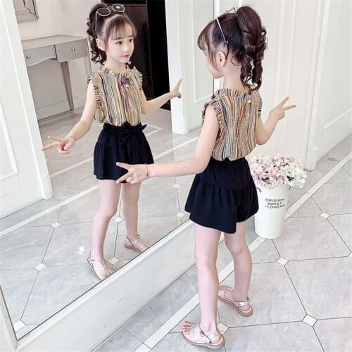 Baby Girls Kids Summer Clothes o-neck Flower sleeveless high waist Tops + Shorts Outfit Sets 2PCS 8 10 11 12