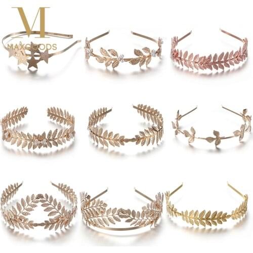 1 Pcs Leaf Style Wedding Crown Bridal Tiara Vintage Bride Hair Hoop Golden Wedding Hair Accessories Women Hair Jewelry Hairband
