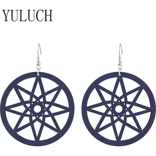 YULUCH Women natural wood round flower pendant earrings girls art retro jewelry accessories ladies wooden Earing party woman