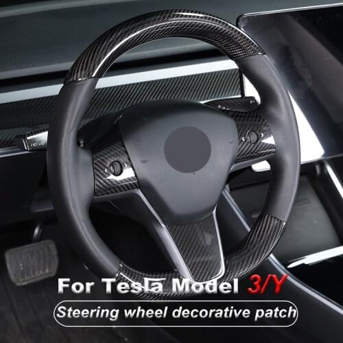 Real Carbon Fiber Steering Wheel Protective Shell Stickers Covers For Tesla Model 3 2021 Model Y Interior Parts Accessories
