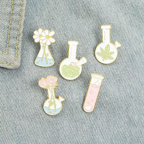 Plant Lover Lab Enamel Pins Flask Test Tube Brooch Lapel Badge Bag Cartoon Scientist Jewelry Gift for Kids Friends
