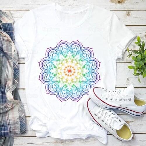 Mandala 100% Cotton T Shirt Women Mandala Art Geometric Tshirt Buddhism Yoga Shirts Mandala Summer Top Tees