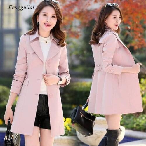 Spring and Autumn Womens Womens Plus Size Windbreaker Long-Sleeved Single-Breasted Slim Mid-Length Coat New Solid Color Casual