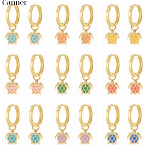 CANNER Design 925 Silver Little Turtle Hoops Earrings for Women Charming Enamel Huggie Fashion Earring Jewelry Brincos 2021 Gift