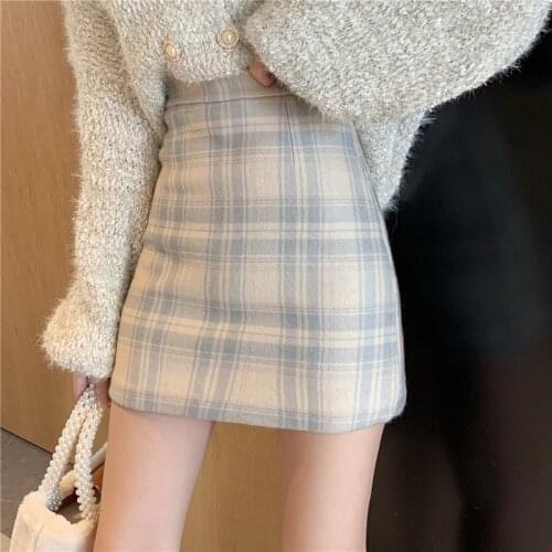 Woman Skirts Woman Pencil Skirt lolita Bodycon Sexy Winte High Waist Vintage Petticoat Lattice Plaid Skirt Woolen G935