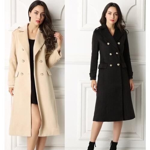 Savabien 2019 Autumn Winter Women Casual Wool Blend Coat Double Breasted Vintage Warm Woolen Overcoat Black Women Clothing