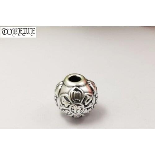 100% 3D 999 Silver Tibetan Six Words Proverb Beads Pure Silver Buddhist Vajra Dorje Symbol Beads DIY Bracelet Beads