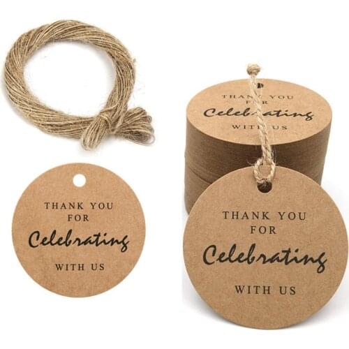 100pcs Thank You for Celebrating with Us Tags White Kraft Paper Cards Hang Tag Wedding Birthday Party Decor Baby Shower Supplies
