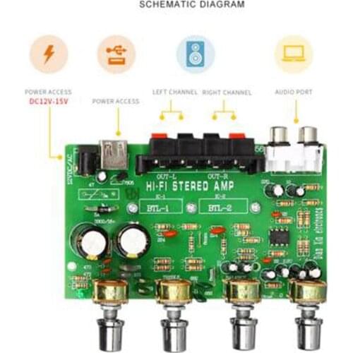 DC12V 25W+25W 2.0 USB Charging Car Computer DIY Power Amplifier Board