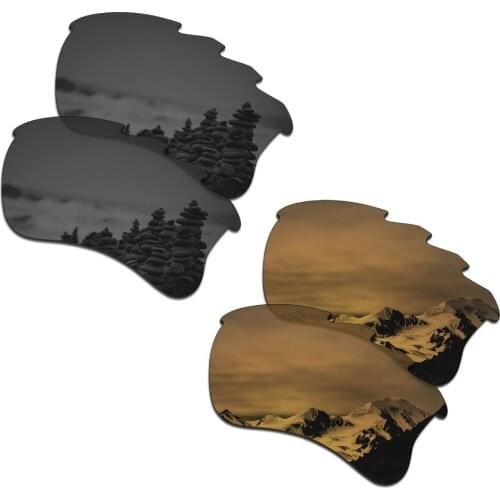 SmartVLT 2 Pairs Polarized Sunglasses Replacement Lenses for Oakley Flak Jacket XLJ Vented Stealth Black and Bronze Gold