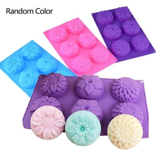 6 Cavity Flower Shaped Silicone DIY Handmade Soap Candle Cake Mold Baking Mould Supplies Random Color