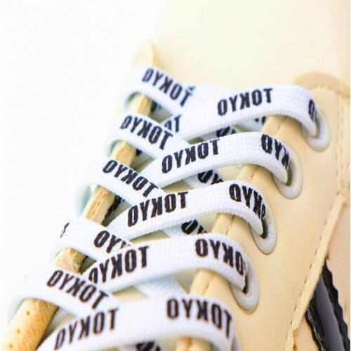 Coolstring 7MM For Custom Bulk Order Double-Layer Polyester Cotton Black White "TOKYO" Letter Printing Easy Cord Fashion шнурки