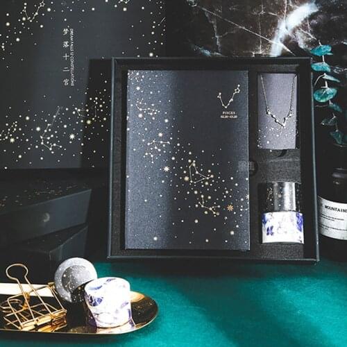 Exquisite twelve constellation notebook constellation necklace and paper tape gift box high-end gift colored paper notepad