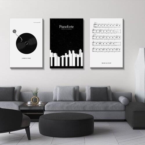 Modern Simple Abstract Black and White Piano Score Canvas Painting Music Modern Simple Nordic Record CD Score Poster, Printing