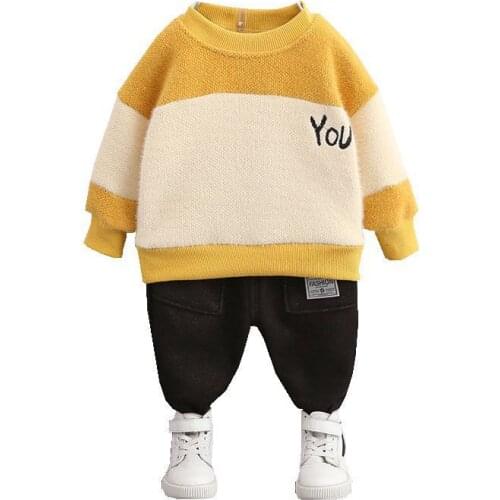 New Autumn Winter Baby Boys Girls Clothes Children Thick Sweater Pants 2Pcs/sets Infant Toddler Fashion Costume Kids Sportswear