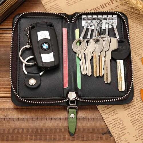 Leather Case Key Holder Men/Women Key Wallet Coin Purse Multifunction Fashion Housekeeper Key Bag Organizer