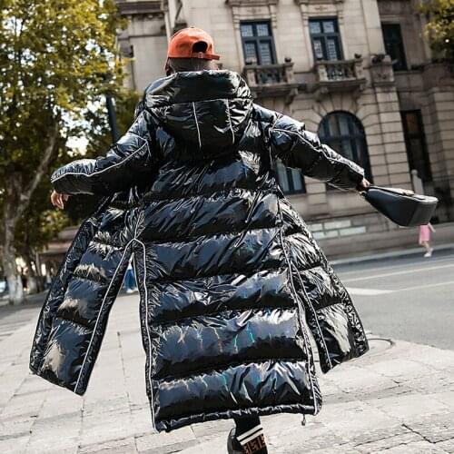 Fashion Bright Black Coat 90% White Duck Down Parkas Jacket Womens Thick Long Winter Coat Women Hooded Puffer Waterproof Jacket