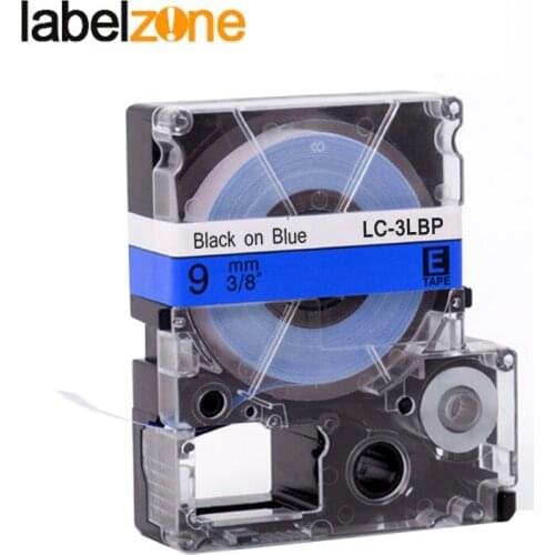 9mm Black on Blue compatible Epson LC-3LBP/SC9BW label tapes strong adhesive laminated lc3lbp lc 3lbp label ribbon for KingJim