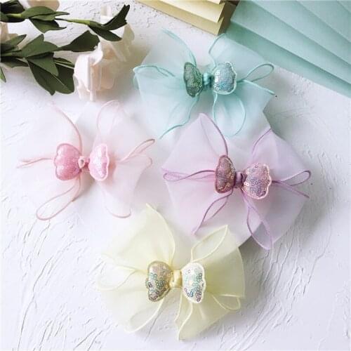 10 pieces summer DIY handmade solid color ribbon sequined bow hair accessories baby floor socks material cross-border