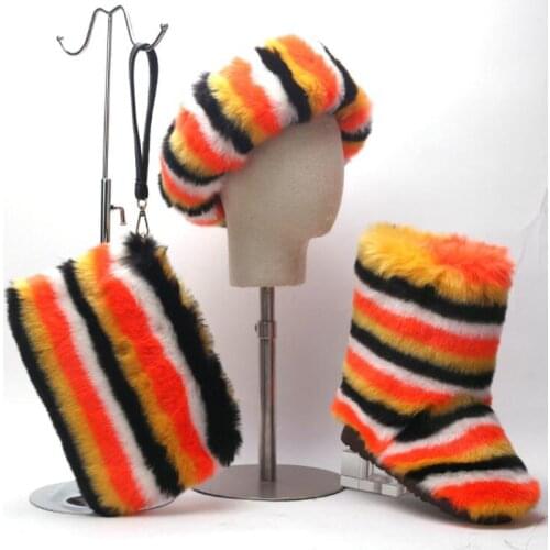 Hot Winter Women Faux Fur Plush Cotton Warm Snow Boots Ladies Outdoor Cold Resistant Non-slip Shoes Girls Furry Faux Fur Boots