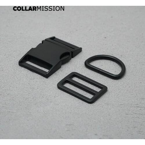 Metal buckle+Tri-Glid+D ring/set) Retailing black metal plated buckle 30mm for dog cat collar leash set harness DIY accessoies