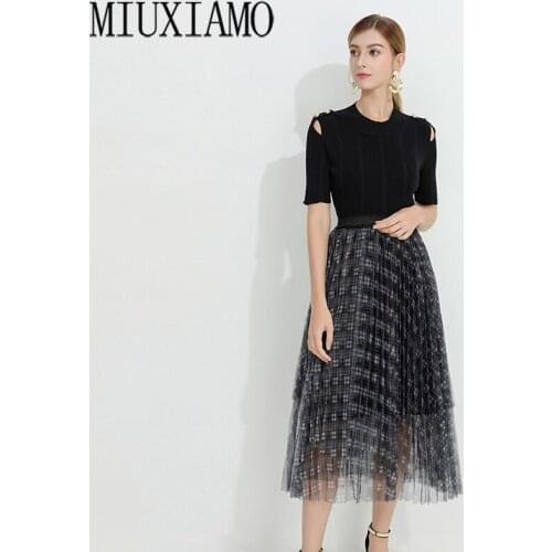 MIUXIMAO Best Quality 2020 Office Lady Spring Twinset Elegant Half Sleeve Black Top+ Dress Luxury Suits Women Vestidos