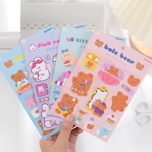 Cartoon Cute Bear Rabbit Decoration Sticker Diy Diary Srapbooking Journal Planner Laptop Label Stickers Kids Kawaii Stationery