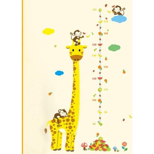 Cartoon Height Measure Wall Stickers For Kindergarten Kids Rooms Giraffe Monkey Growth Chart Ruler Decals Nursery Home Decor