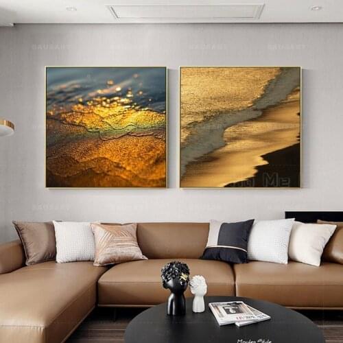 Set Of 2 Prints Beach Art Seascape Painting On Canvas Large Brown Green Sea Wall Decor