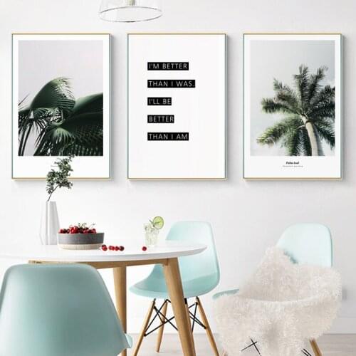 Wall Art Poster Palm Tree Leaf Green Plant Print Motivational Quotes Canvas Painting Scandinavian Style Home Living Room Decor