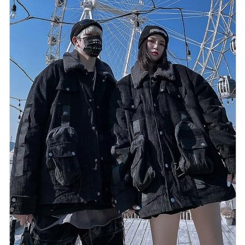 Hip-hop Winter Coat Women Long Warm Parka 2021 Winter Street Style Oversize Couple Hooded Corduroy Jacket Ladies Lambswool Coats