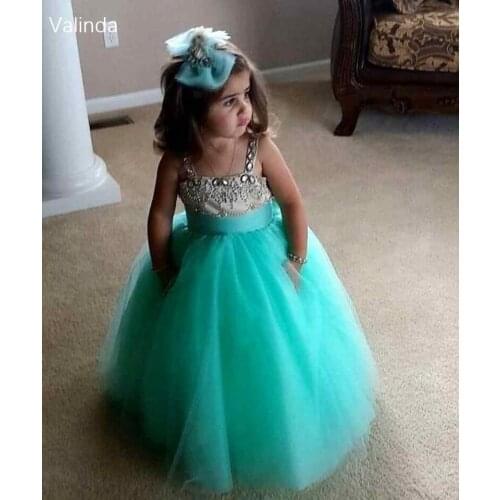Lake Blue Flower Girl Dresses with Beads Birthday Party Formal Occasion Gowns for Baby Girls