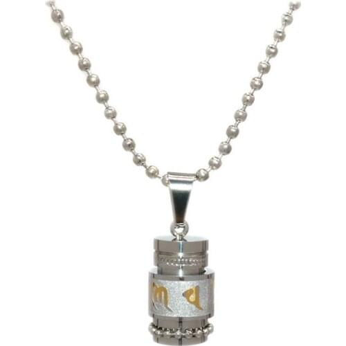 Gold Silver Color Om Mani Padme Hum Spinner Pendant Necklace For Women Buddhism Style Prayer Wheel Stainless Steel Men
