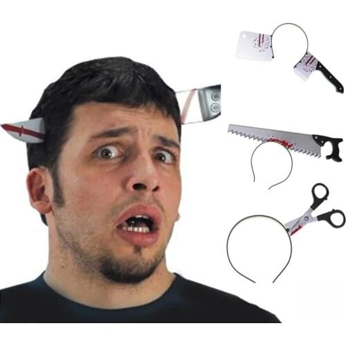 Halloween Party Prop Horror Fake Knife Scissors Nail Pass Through Head Prank Toy