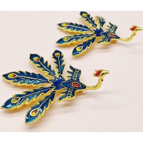 Sapphire Blue Phoenix Shape Jewelry Alloy Dripping Oil Thread Pinching Antique Used For Diy Wedding Invitation 2PCS/LOT