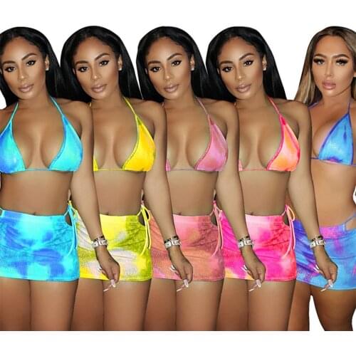ZKYZWX Sexy Knitted Two Piece Club Outfits Off Shoulder Crop Top Bodycon Mini Dresses for Women Tie Dye Summer Matching Sets