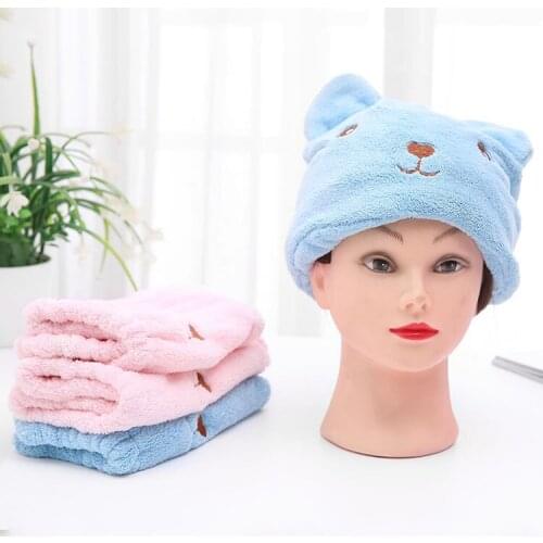 Women Microfibre Plush Quick Hair Drying Bath Spa Cartoon Wrap Towel Hat Cap for Bath Bathroom Accessories