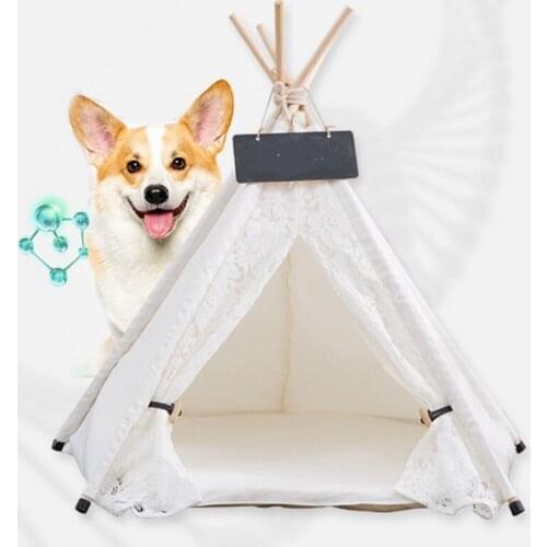 Kawaii White Lace Pet Tent Dog House Dog Bed Pet House Tent Wood Kennel Puppy Dog Cat Bed House with Mat Pet Supplies Pads 2020