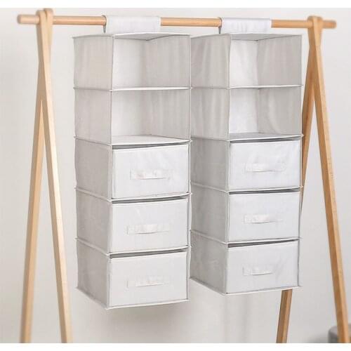 Foldable 3/5 Pockets Hanging fabric storage hanging bag Clothes bag Organizer for things Closet wardrobe Dust-proof for the home